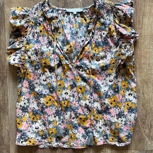 Olivaceous Multicolor Floral Ruffle Blouse